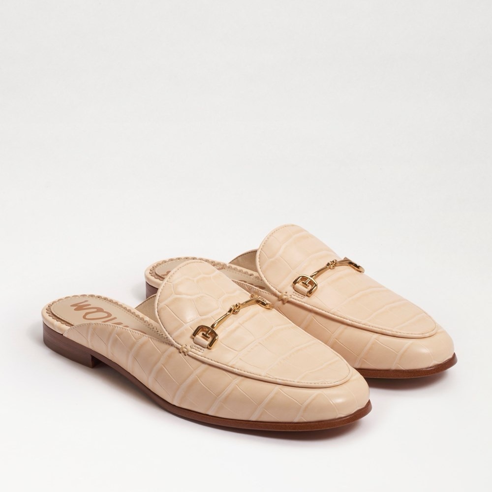 Sam Edelman Linnie Cream Backless Loafers with Horsebit Detail